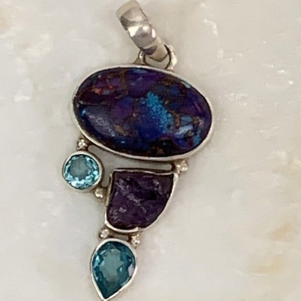 Handmade Purple Turquoise Pendant Set in Silver